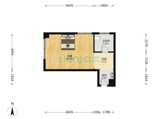 万达广场公寓 1室0厅1卫 61平方