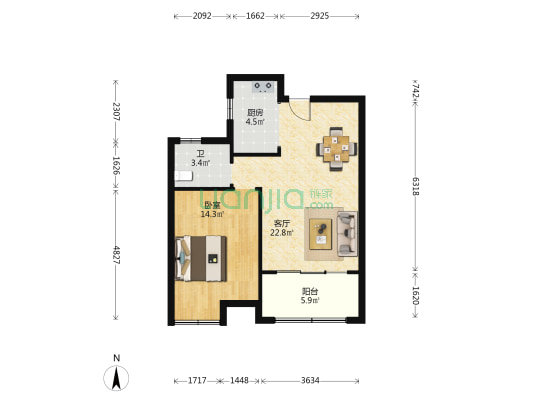 颜湾家园 1室1厅1卫 68平方