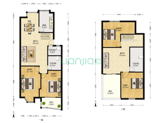 山景园 3室2厅3卫 150平方