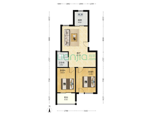 逸景新城 2室1厅1卫 78平方
