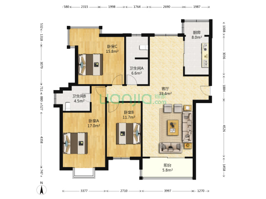 钟山花园城陶然居 3室1厅2卫 137平方