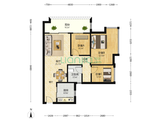 越秀·星汇文玺 3室1厅1卫 79平方