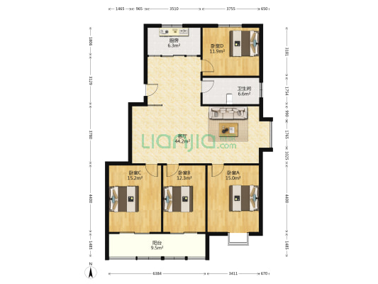 海棠花园 4室1厅1卫 144平方