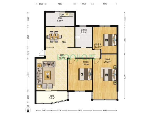 怀宁交警大队宿舍楼 3室1厅1卫 127平方