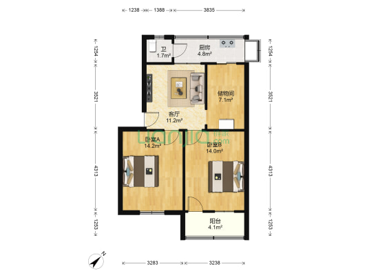 市畜牧兽医局泰安路家属院 2室1厅1卫 70平方