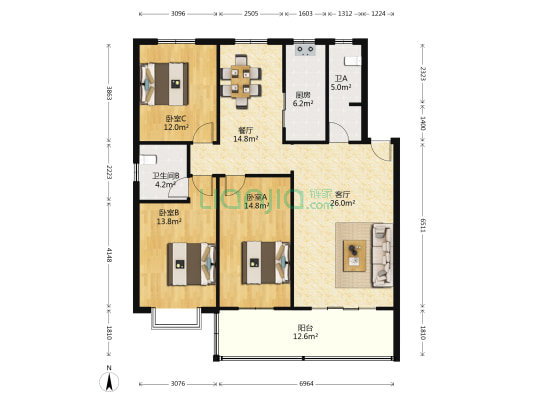 三湘小区 3室2厅2卫 125平方