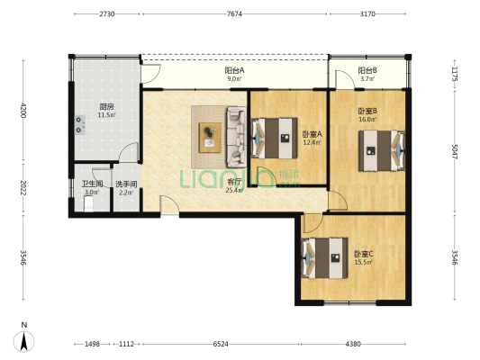 铁佛路1号 3室1厅2卫 103平方