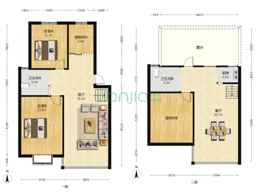 东方嘉园二村 2室2厅2卫 93平方
