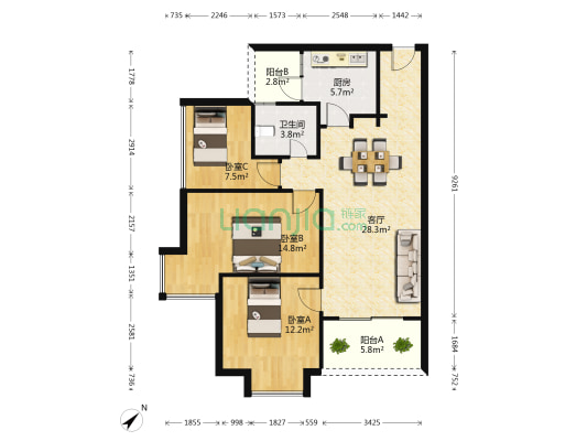 聚泰启程二期 3室1厅1卫 89平方