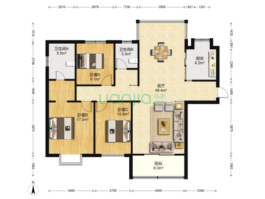 京盛苑 3室1厅2卫 140平方