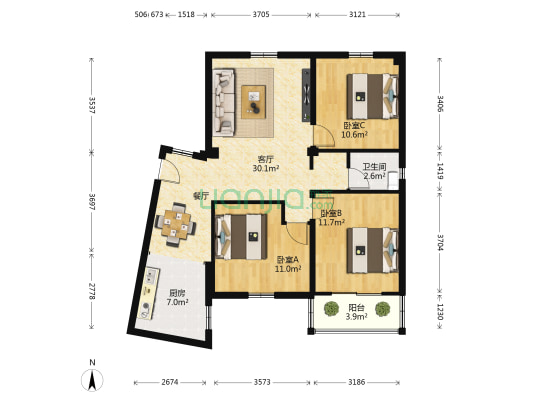 金南园小区 3室1厅1卫 93平方