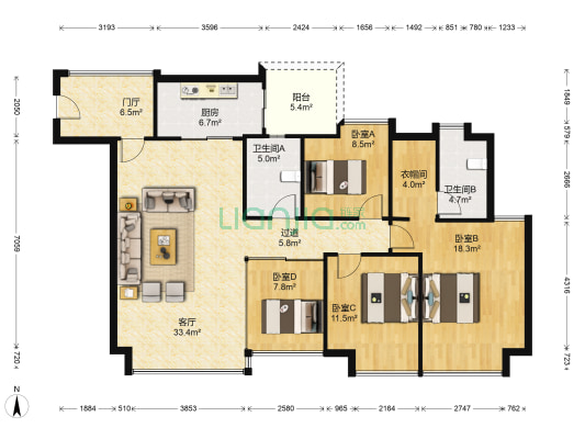 幸福里雅居 4室1厅2卫 146平方