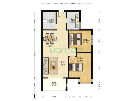 恒天国际城 2室1厅1卫 92平方