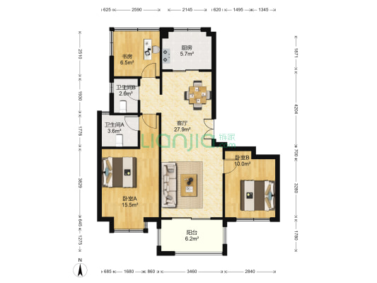 中梁首府 3室1厅2卫 100平方