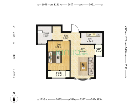 纯皓家园 1室1厅1卫 72平方