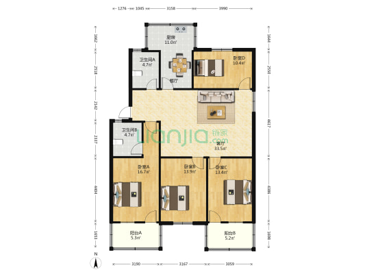 福兴花园南区 4室1厅2卫 143平方