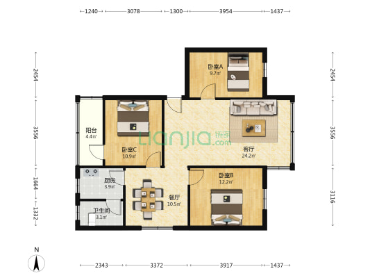 东平南路 3室2厅1卫 94平方