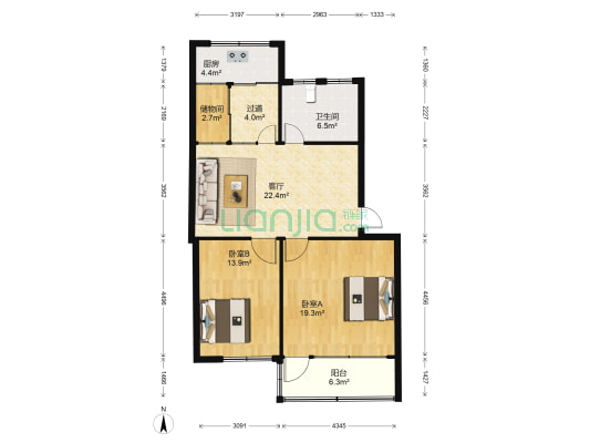 检验检疫局宿舍 2室1厅1卫 91平方