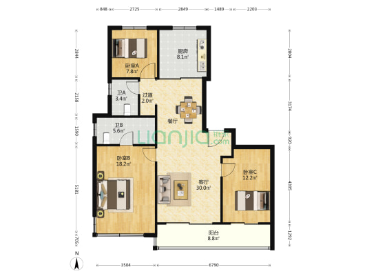 华润置地北龙湖·瑞府 3室1厅2卫 128平方