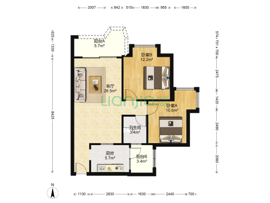 金棕榈花园 2室1厅1卫 80平方
