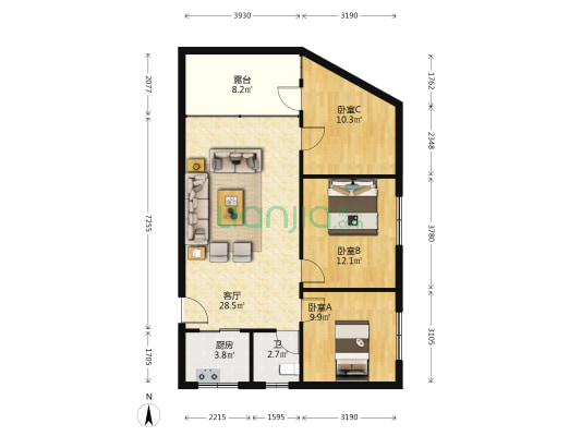 观水巷1号 3室1厅1卫 72平方
