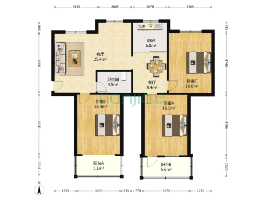 淮安市市级机关西院生活区 3室2厅1卫 117平方