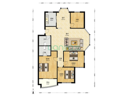 金鑫花苑 4室2厅2卫 146平方