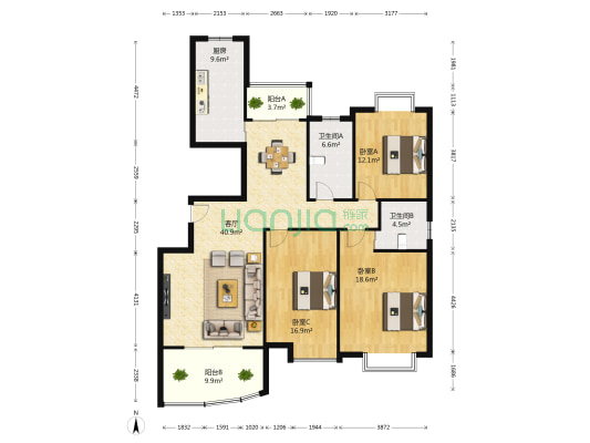 绿地集团梵顿公馆 3室1厅2卫 144平方