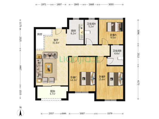 水云天私邸 3室1厅2卫 224平方