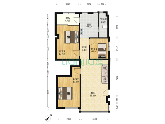 金晖园 3室1厅1卫 111平方