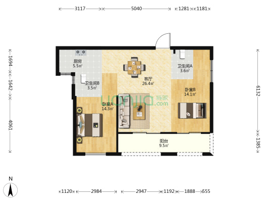 锦绣御珑湾 2室1厅2卫 97平方