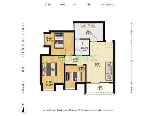 新悦佳苑 3室1厅1卫 80平方