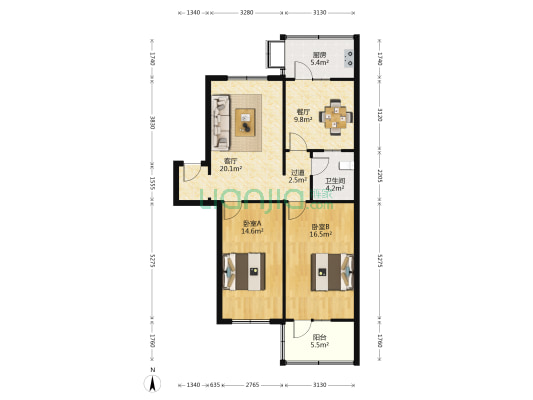 中行宿舍 2室2厅1卫 93平方