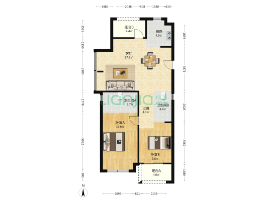 美的映海潮 2室1厅2卫 98平方