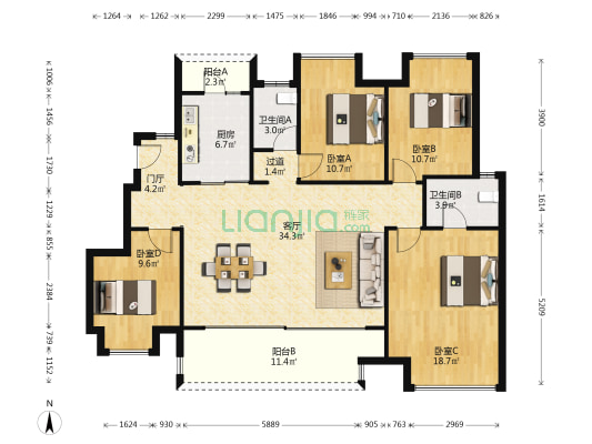 远洋山水赋三期 4室1厅2卫 126平方