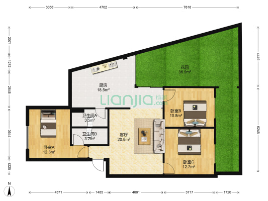 关上北路117号 3室1厅2卫 87平方