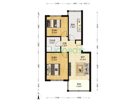 黄龙公寓 2室1厅1卫 71平方
