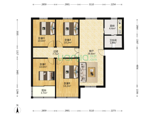 马弄住宅东区 4室1厅1卫 104平方