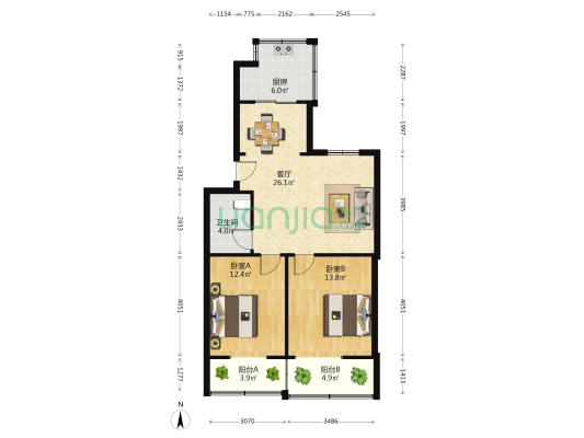 福康居小区 2室1厅1卫 81平方