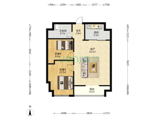 三江星座 2室1厅1卫 98平方