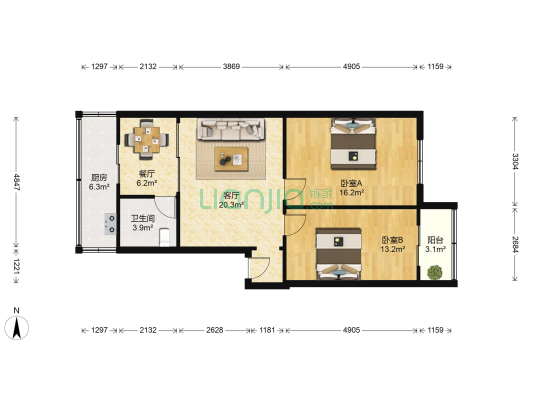 正阳小区 2室2厅1卫 93平方