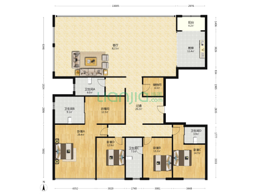 万科松湖天地 4室1厅4卫 265平方