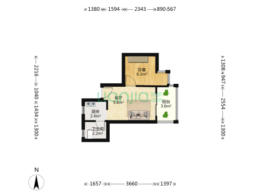 芳邻大厦 1室1厅1卫 31平方