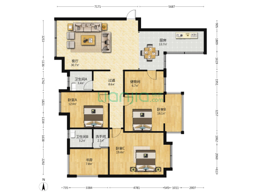 民族大道气象小区 4室1厅3卫 143平方