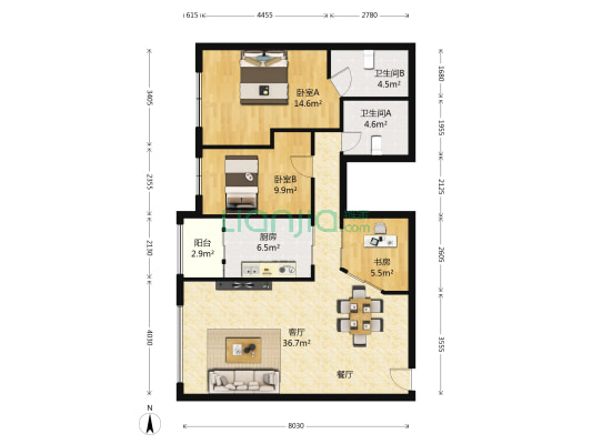 金桦苑 3室1厅2卫 97平方