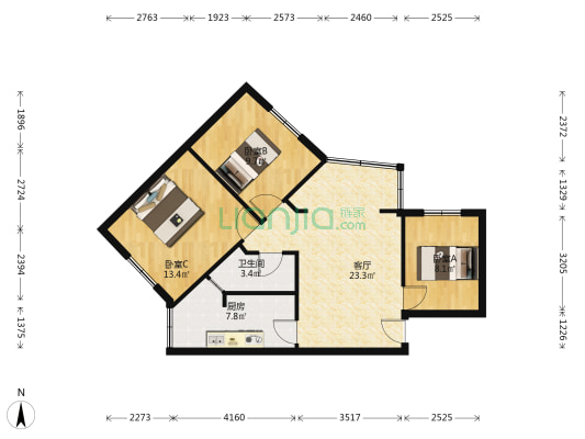 沙子堰西巷2号 3室1厅1卫 74平方