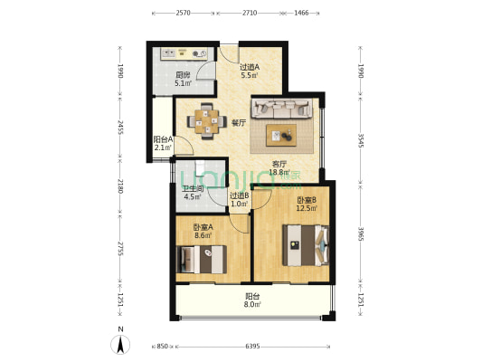 晶鑫华庭 2室1厅1卫 91平方