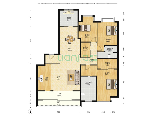 高新诚园 4室2厅2卫 212平方