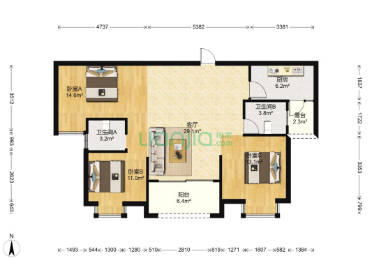 南门首府 3室1厅2卫 111平方