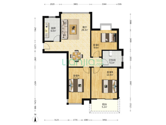 君临名都 3室1厅1卫 98平方